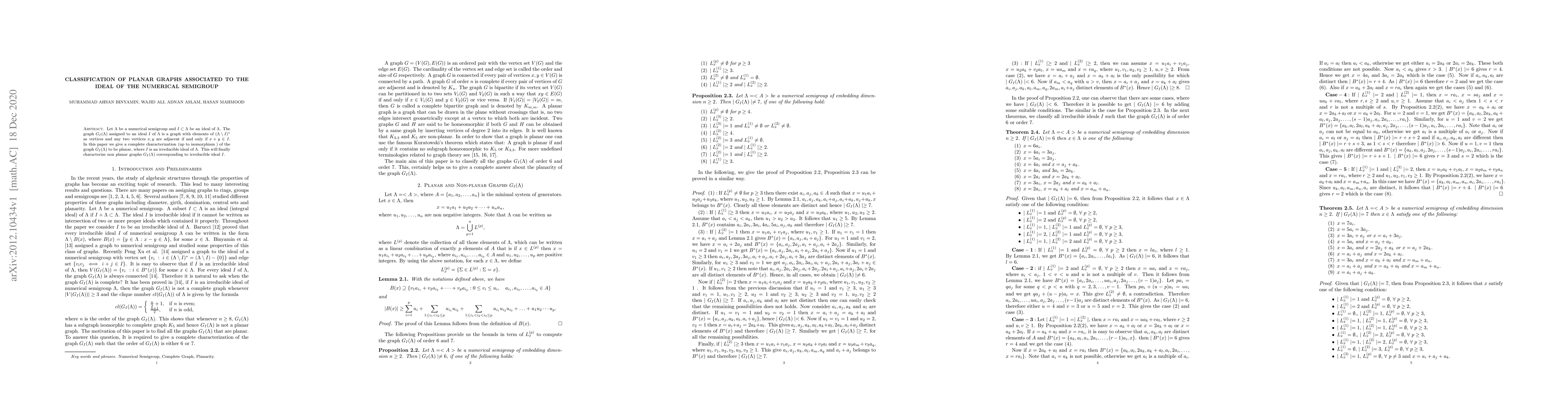 Thumbnail for Classification of Planar Graphs Associated to the Ideal of the Numerical
  Semigroup