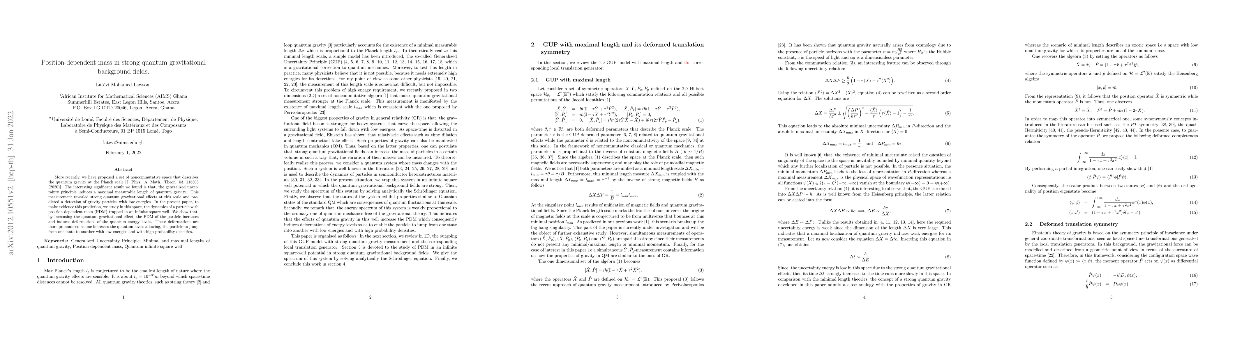 Thumbnail for Position-dependent mass in strong quantum gravitational background
  fields
