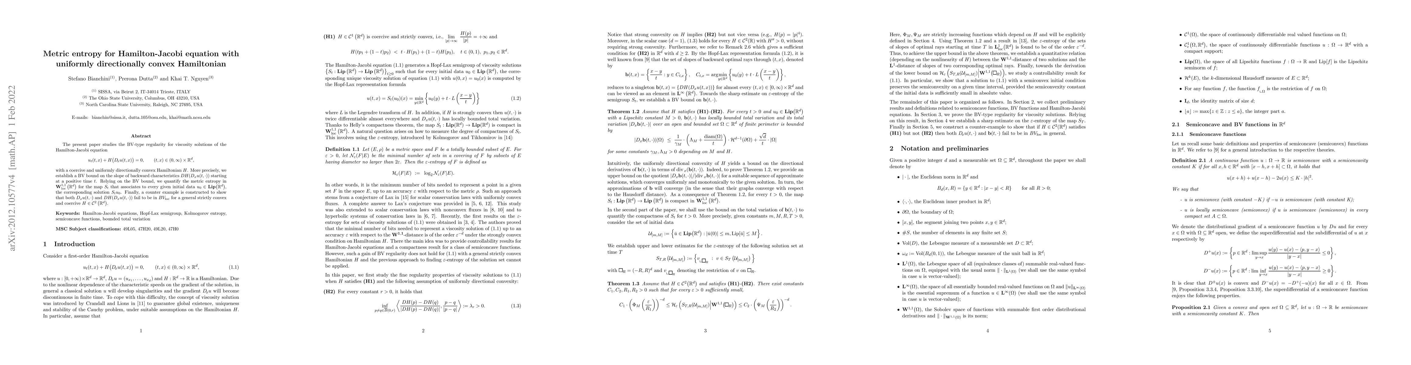 Thumbnail for Metric entropy for Hamilton-Jacobi equation with uniformly directionally
  convex Hamiltonian