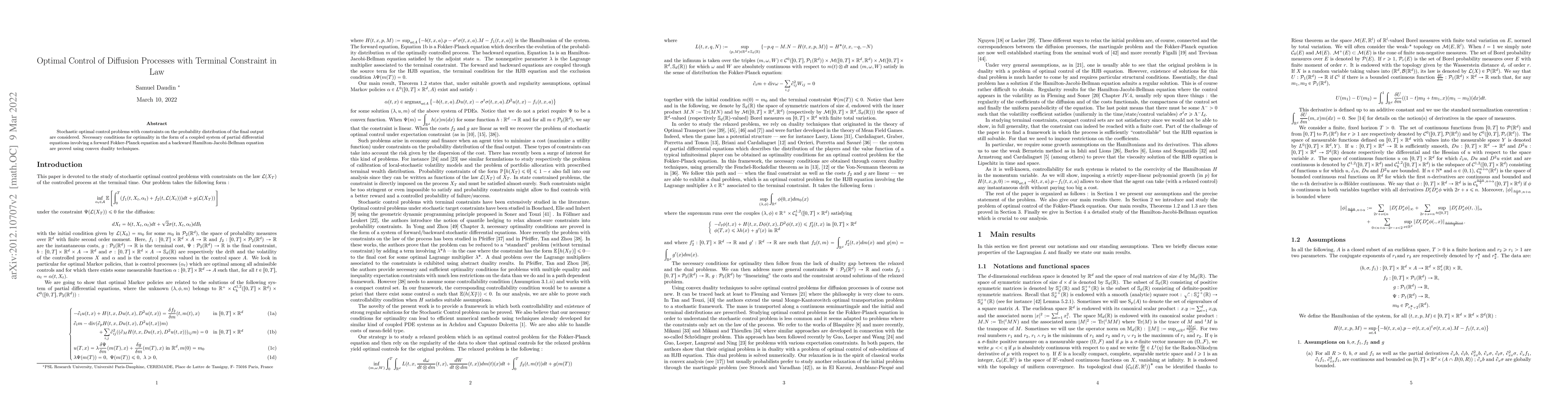 Thumbnail for Optimal Control of Diffusion Processes with Terminal Constraint in Law
