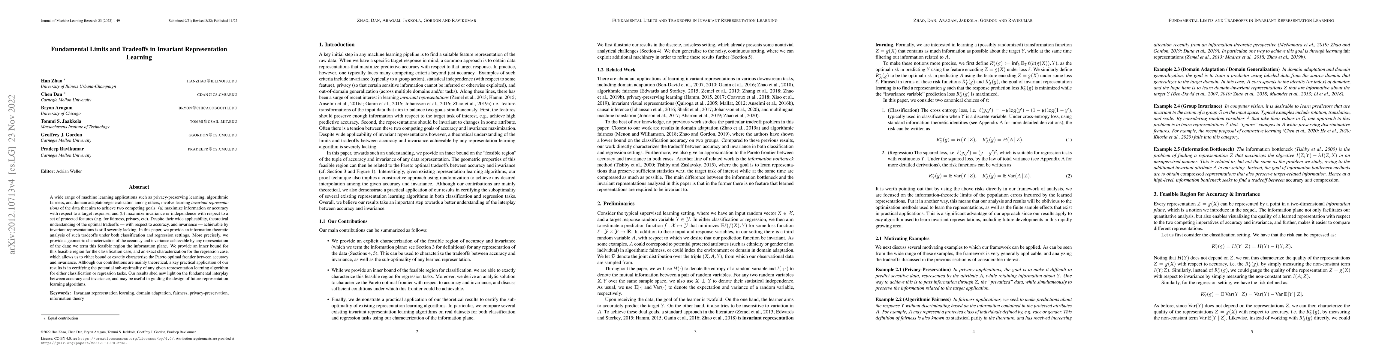 Thumbnail for Fundamental Limits and Tradeoffs in Invariant Representation Learning