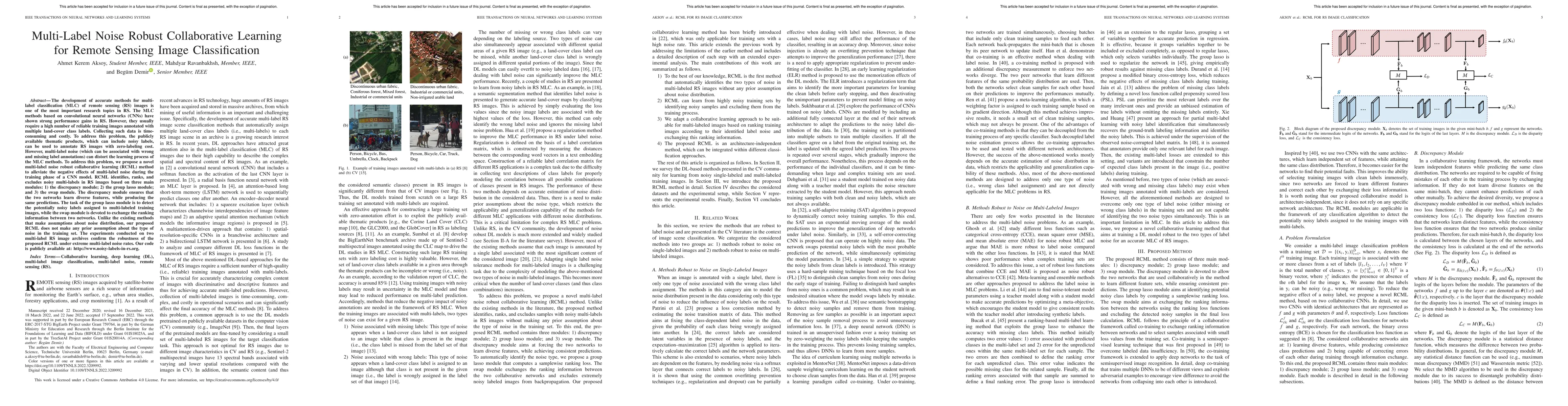 Thumbnail for Multi-Label Noise Robust Collaborative Learning for Remote Sensing Image
  Classification