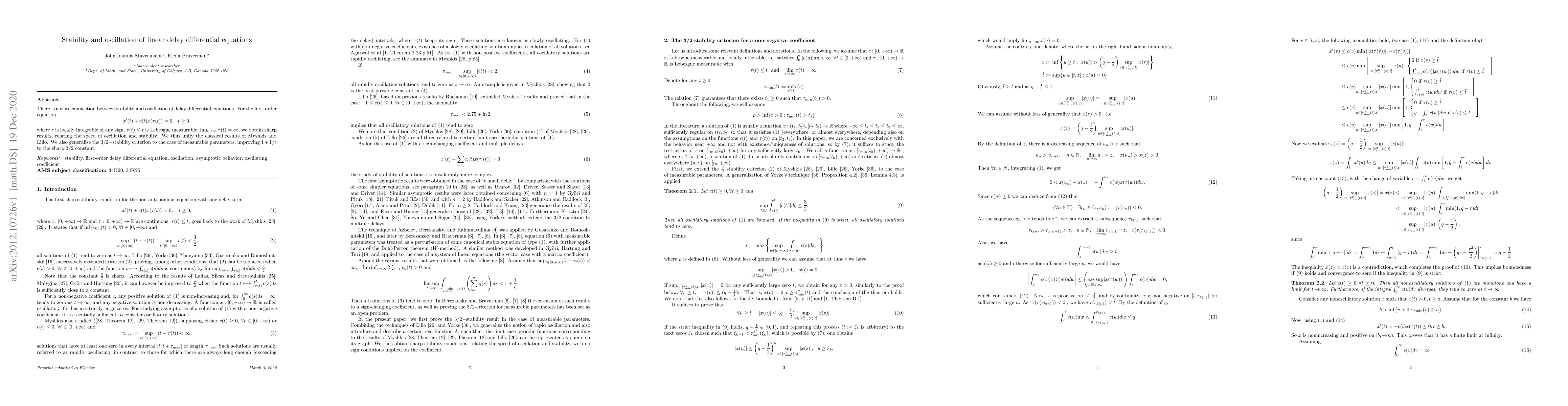 Thumbnail for Stability and oscillation of linear delay differential equations