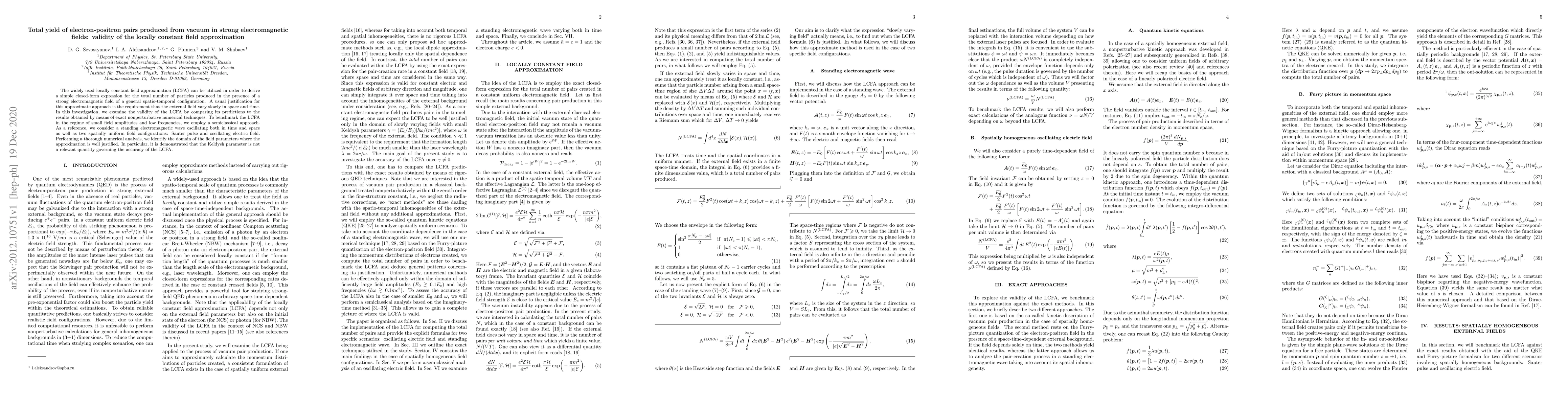 Thumbnail for Total yield of electron-positron pairs produced from vacuum in strong
  electromagnetic fields: validity of the locally constant field approximation