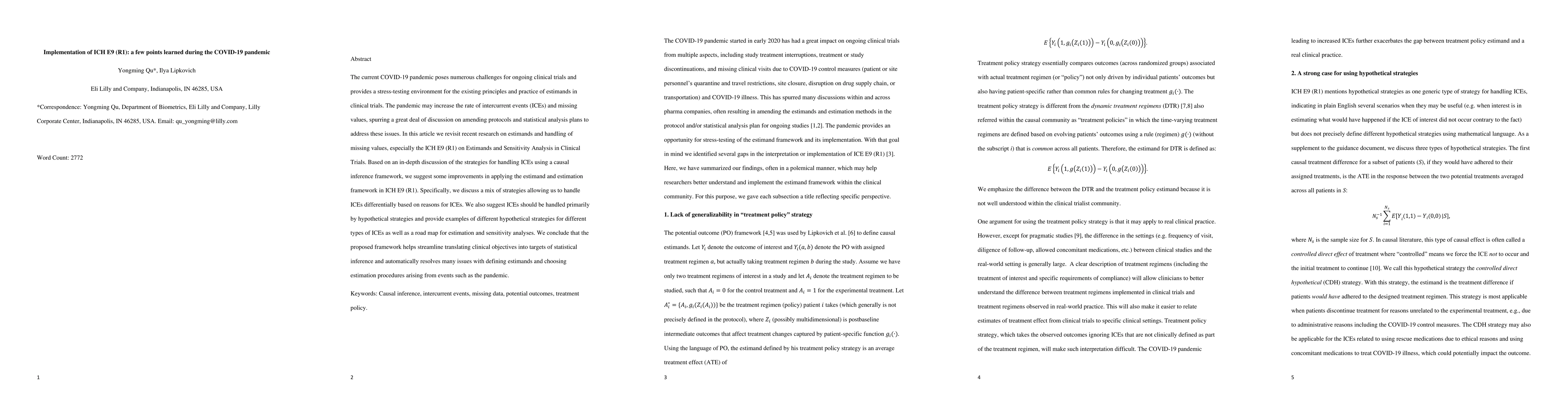 Thumbnail for Implementation of ICH E9 (R1): a few points learned during the COVID-19
  pandemic