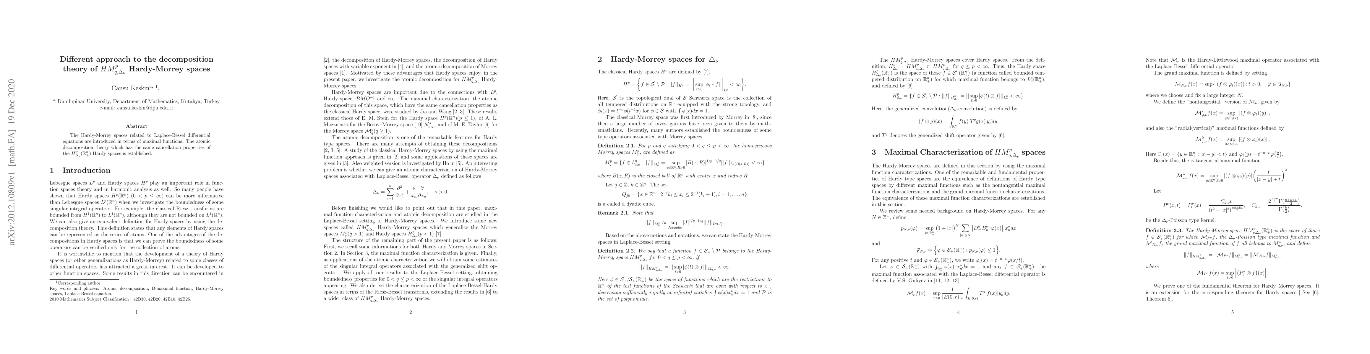 Thumbnail for Different approach to the decomposition theory of
  $HM^p_{q,{\Delta_{\nu}}}$ Hardy-Morrey spaces