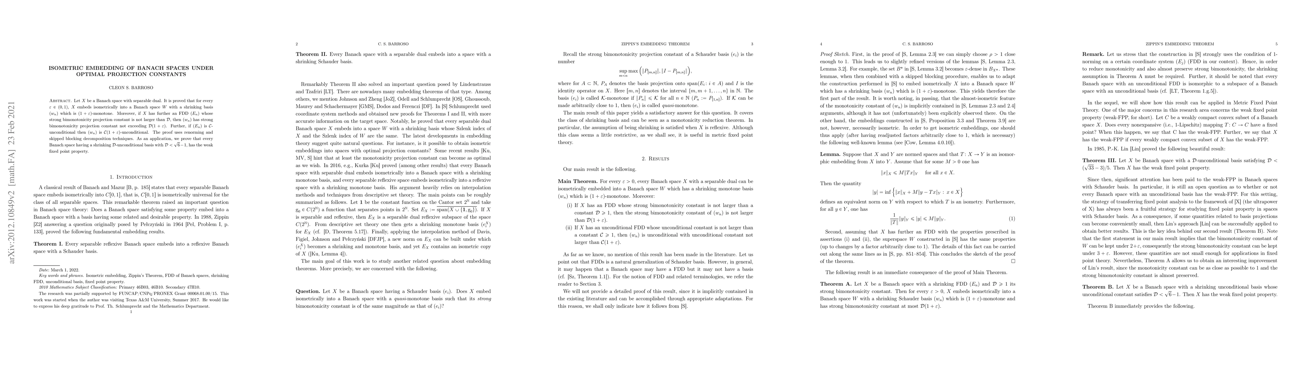 Thumbnail for Isometric embeddings of Banach spaces under optimal projection constants