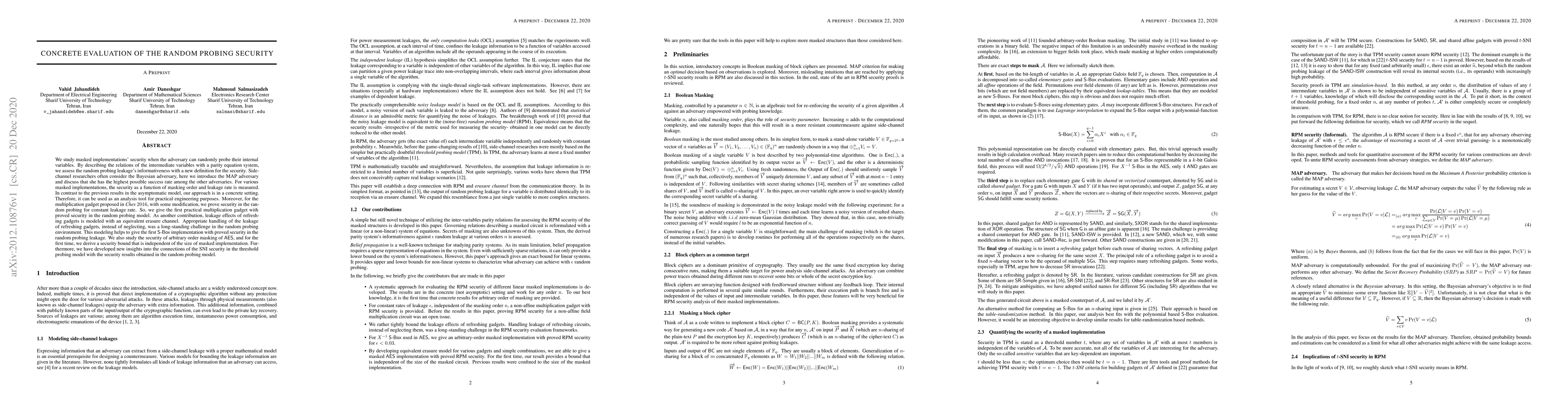 Thumbnail for Concrete Evaluation of the Random Probing Security
