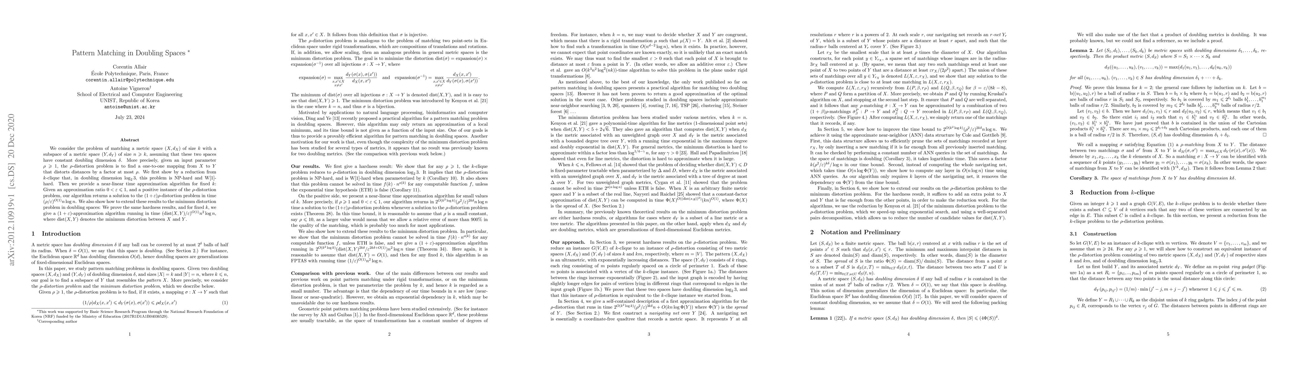 Thumbnail for Pattern Matching in Doubling Spaces