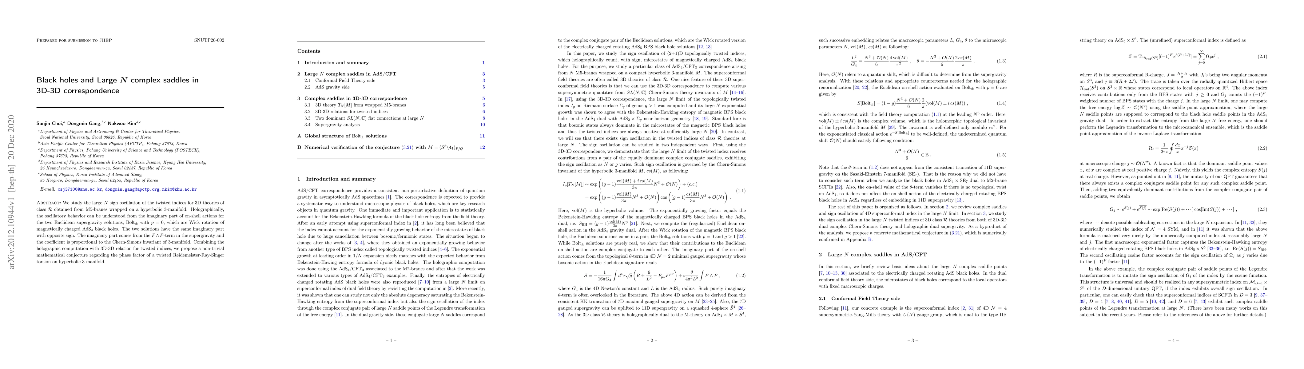 Thumbnail for Black holes and Large $N$ complex saddles in 3D-3D correspondence