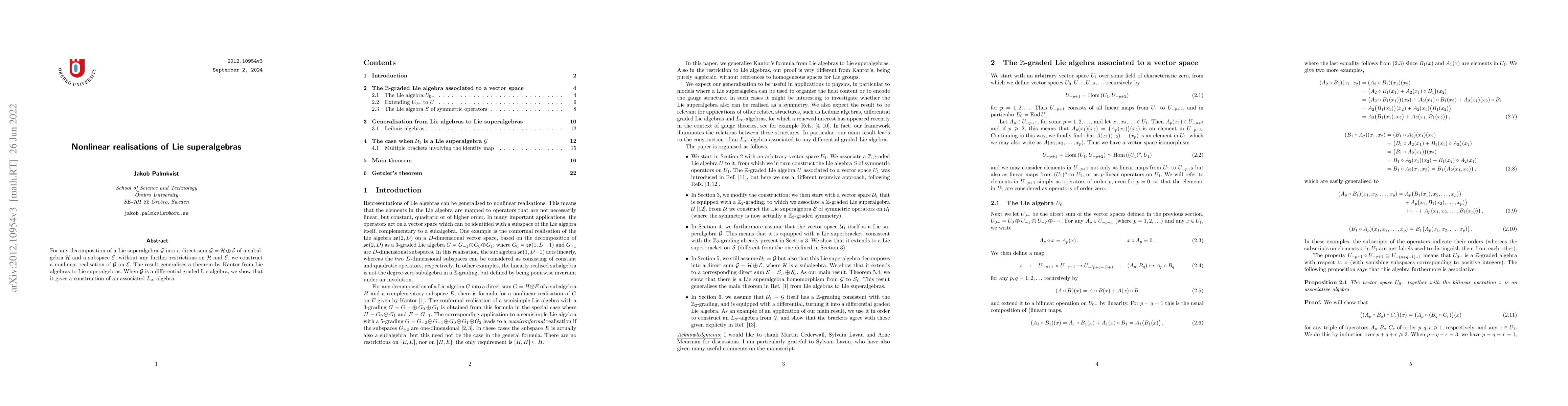 Thumbnail for Nonlinear realisations of Lie superalgebras