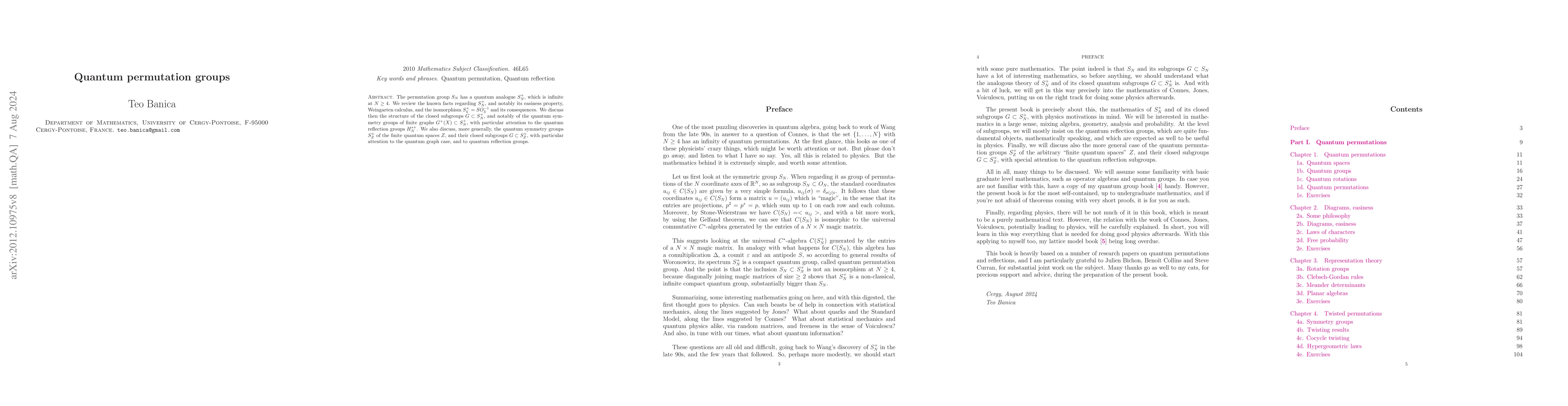 Thumbnail for Quantum permutation groups