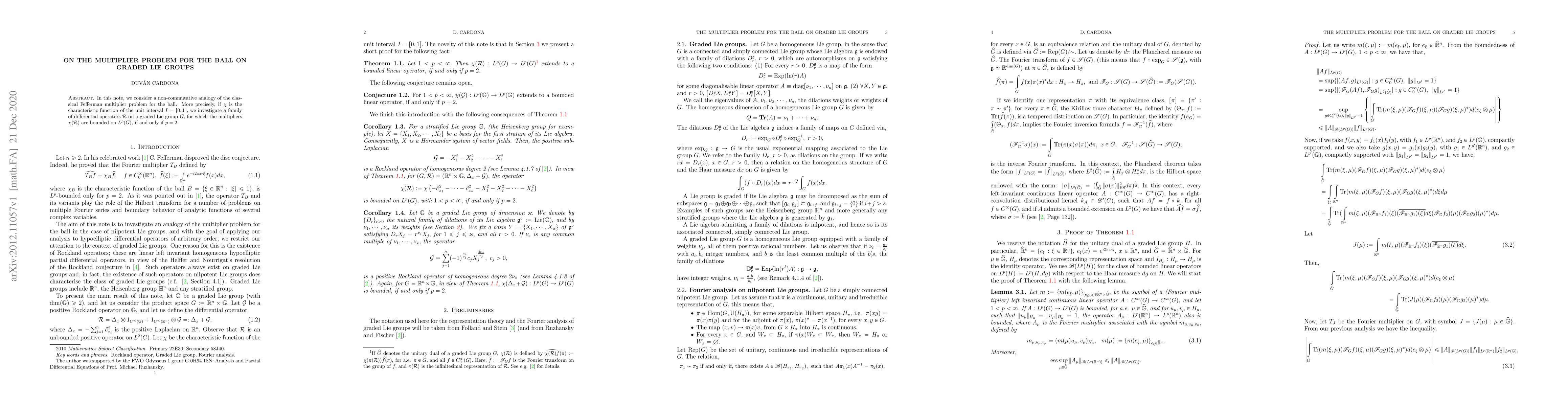 Thumbnail for On the multiplier problem for the ball on graded Lie groups