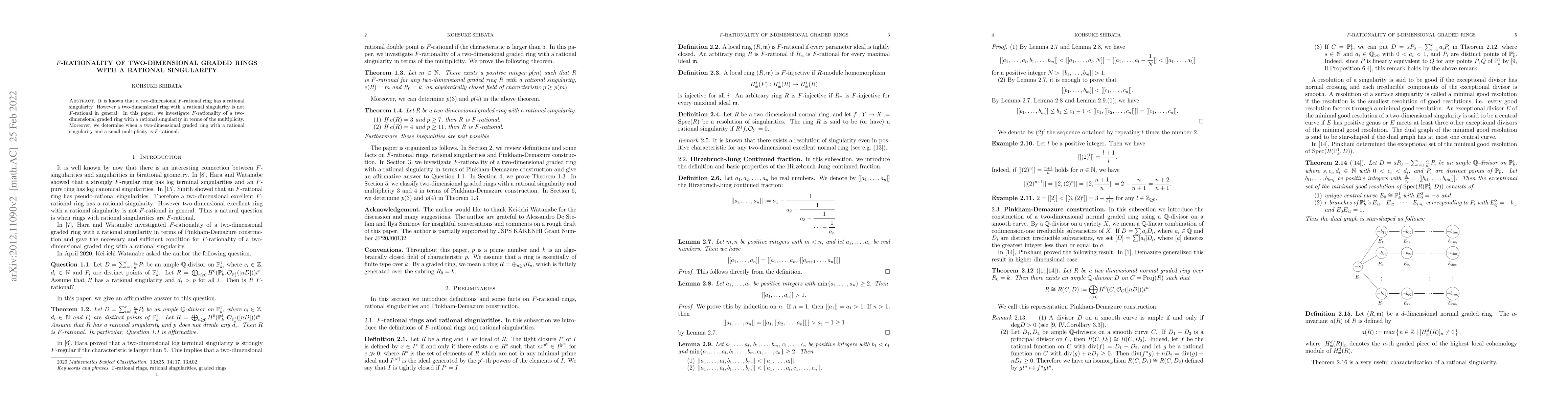 Thumbnail for $F$-rationality of two-dimensional graded rings with a rational
  singularity