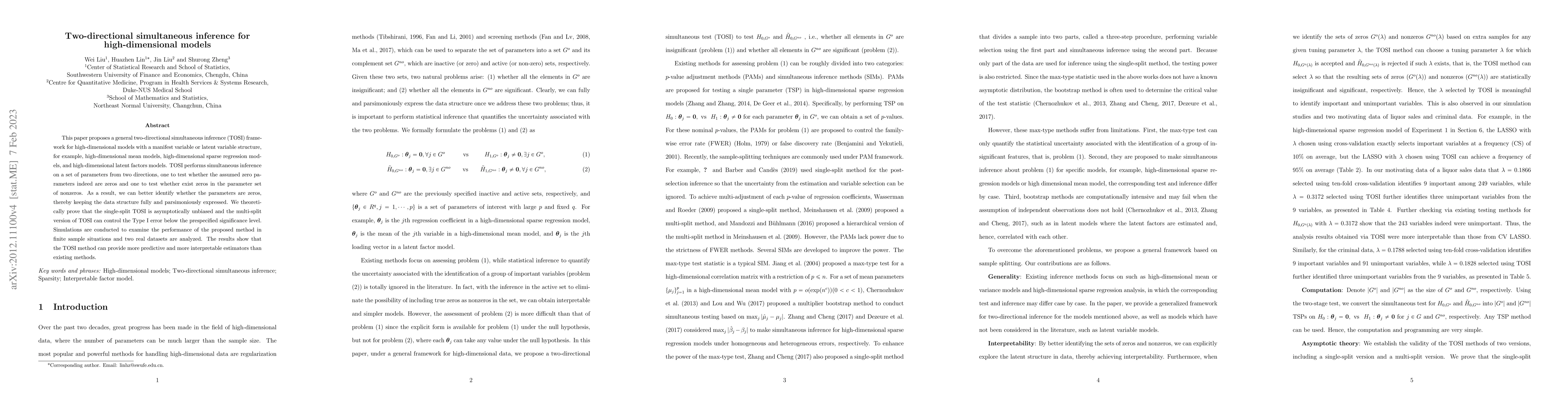 Thumbnail for Two-directional simultaneous inference for high-dimensional models