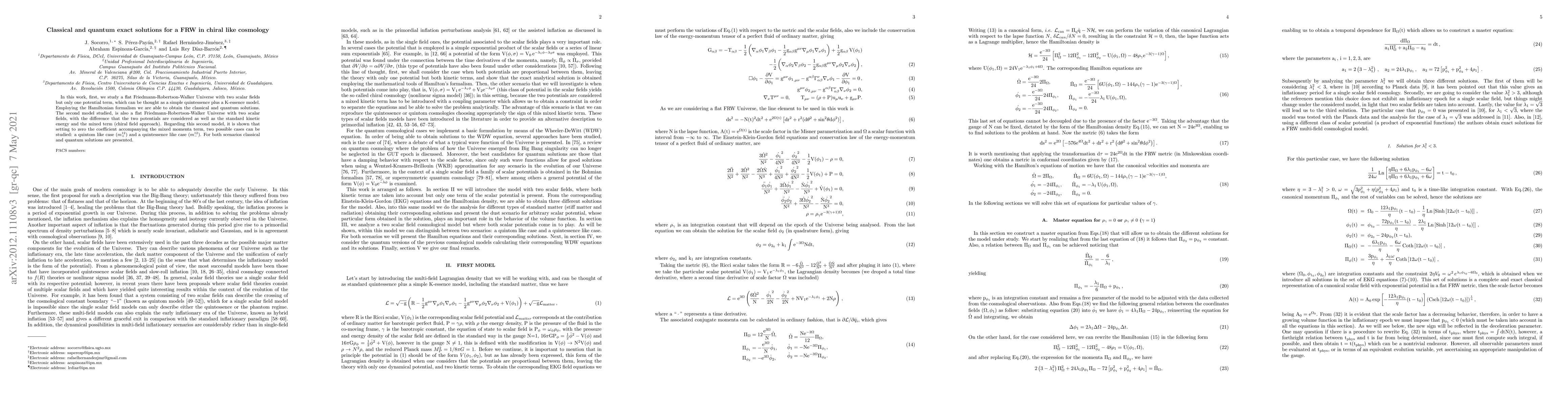 Thumbnail for Classical and quantum exact solutions for a FRW in chiral like cosmology