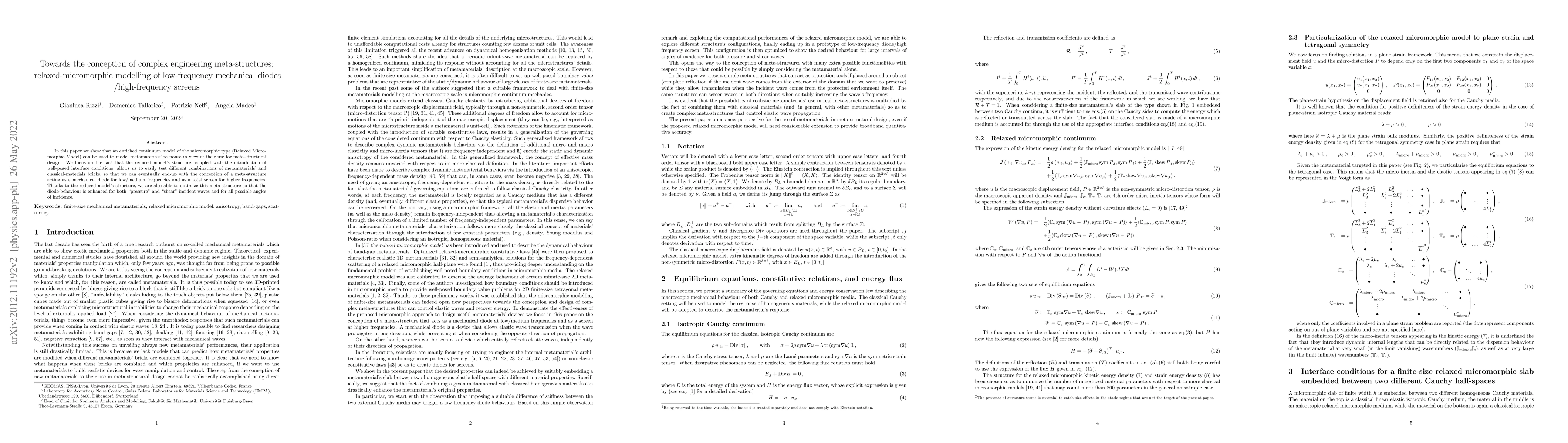 Thumbnail for Towards the conception of complex engineering meta-structures:
  relaxed-micromorphic modelling of low-frequency mechanical
  diodes/high-frequency screens