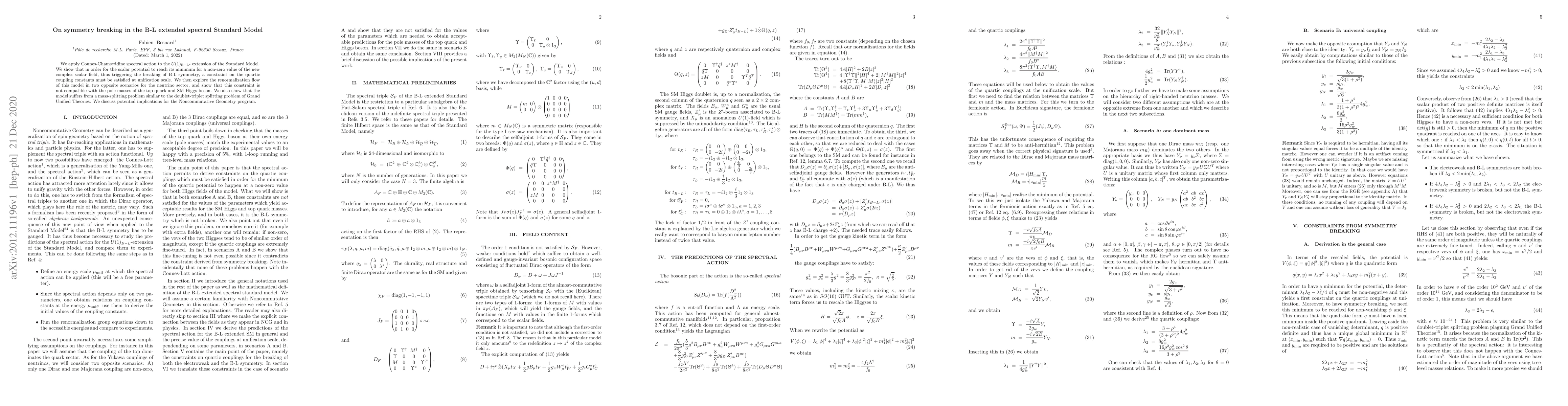 Thumbnail for On symmetry breaking in the B-L extended spectral Standard Model