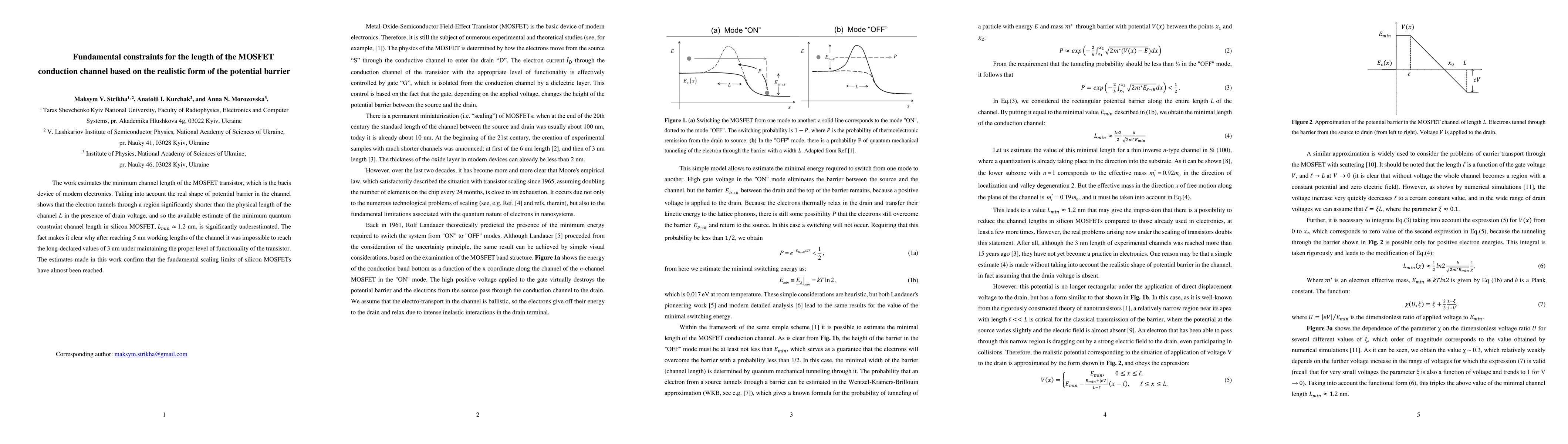 Thumbnail for Fundamental constraints for the length of the MOSFET conduction channel
  based on the realistic form of the potential barrier