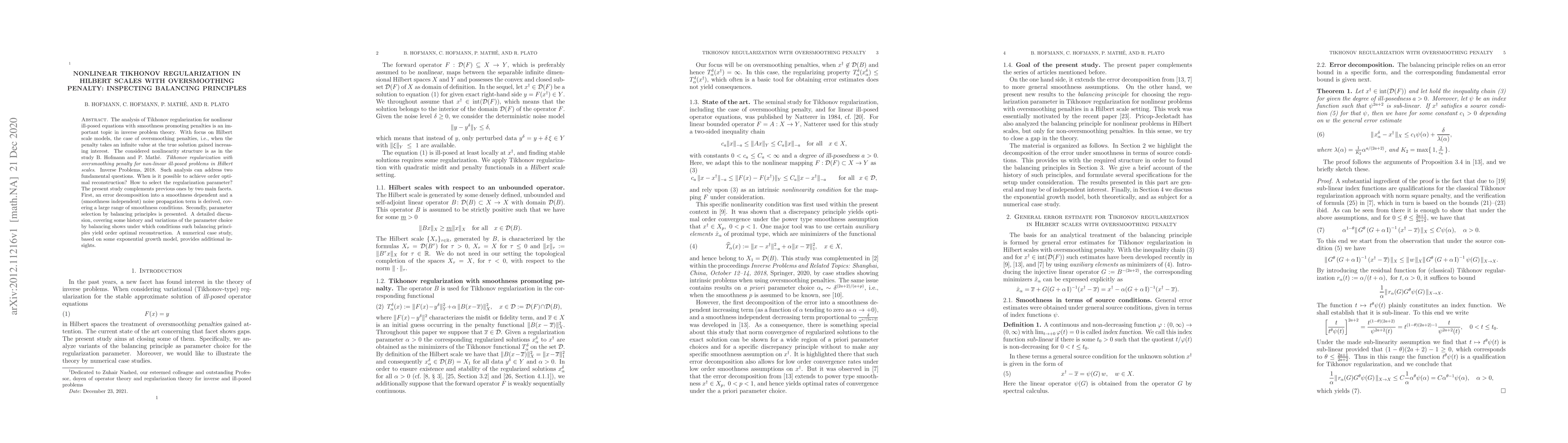 Thumbnail for Nonlinear Tikhonov regularization in Hilbert scales with oversmoothing
  penalty: inspecting balancing principles