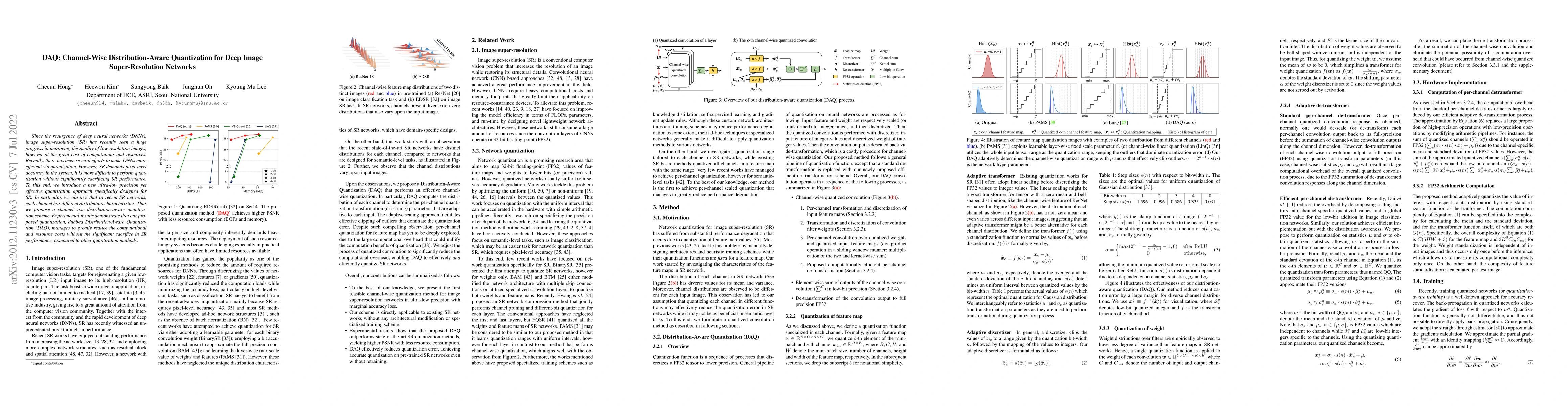 Thumbnail for DAQ: Channel-Wise Distribution-Aware Quantization for Deep Image
  Super-Resolution Networks