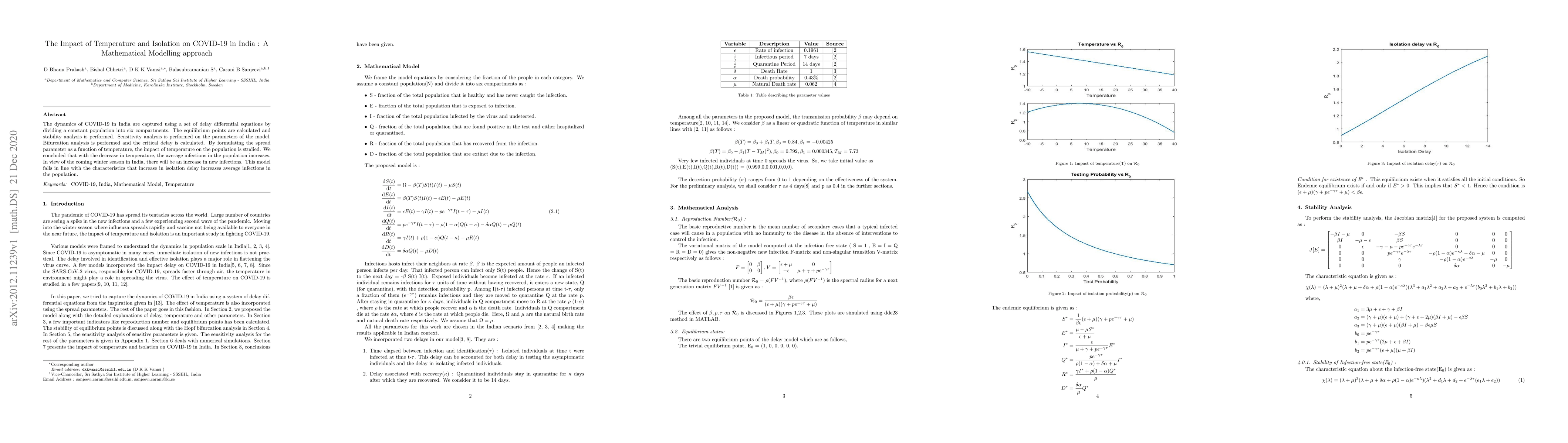 Thumbnail for The Impact of Temperature and Isolation on COVID-19 in India: A
  Mathematical Modelling approach