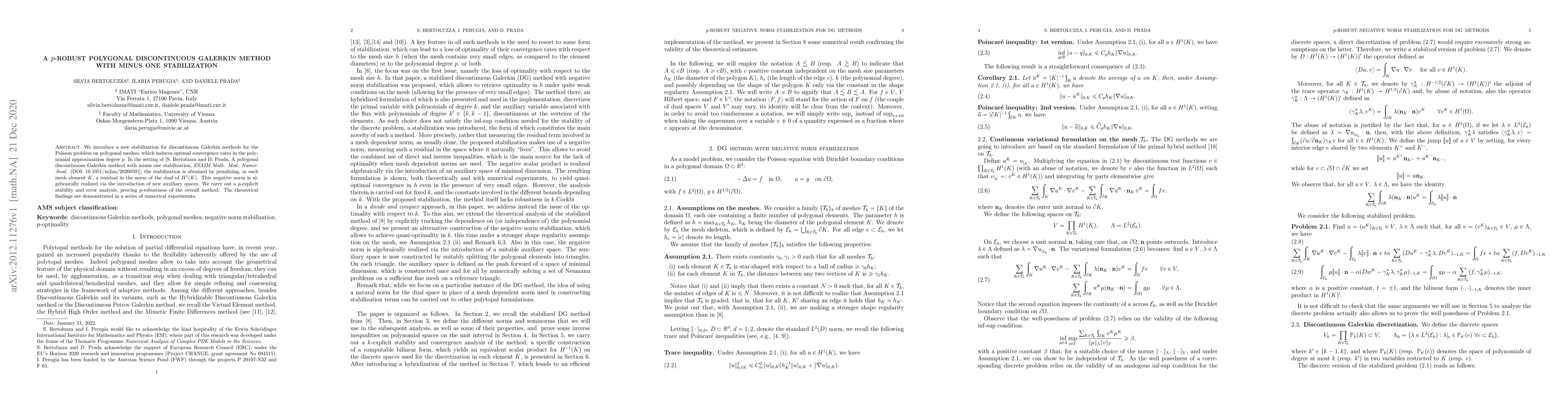 Thumbnail for A p-robust polygonal discontinuous Galerkin method with minus one
  stabilization