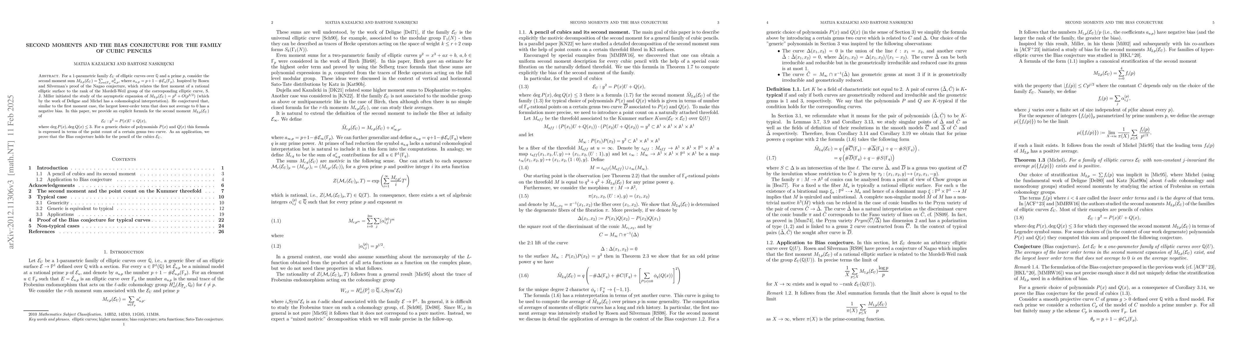 Thumbnail for Second moments and the bias conjecture for the family of cubic pencils