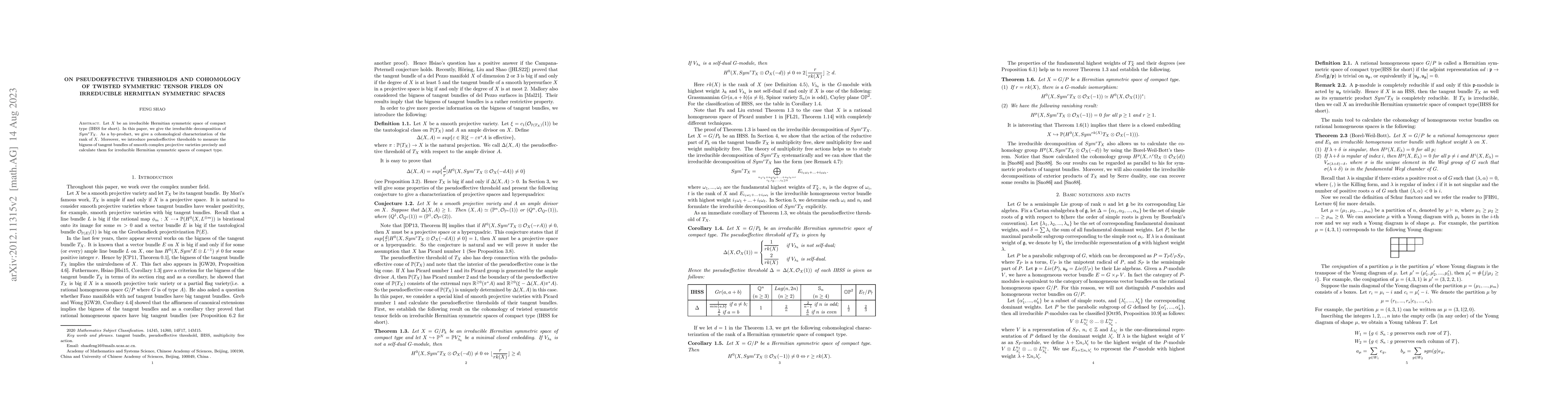 Thumbnail for On pseudoeffective thresholds and cohomology of twisted symmetric tensor
  fields on irreducible Hermitian symmetric spaces