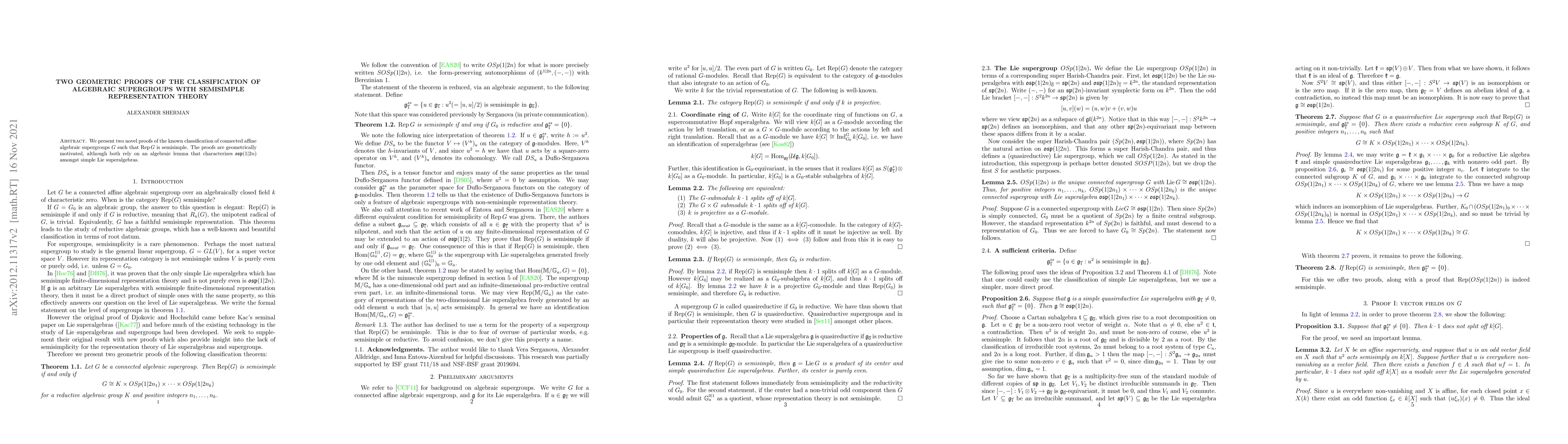 Thumbnail for Two geometric proofs of the classification of algebraic supergroups with
  semisimple representation theory