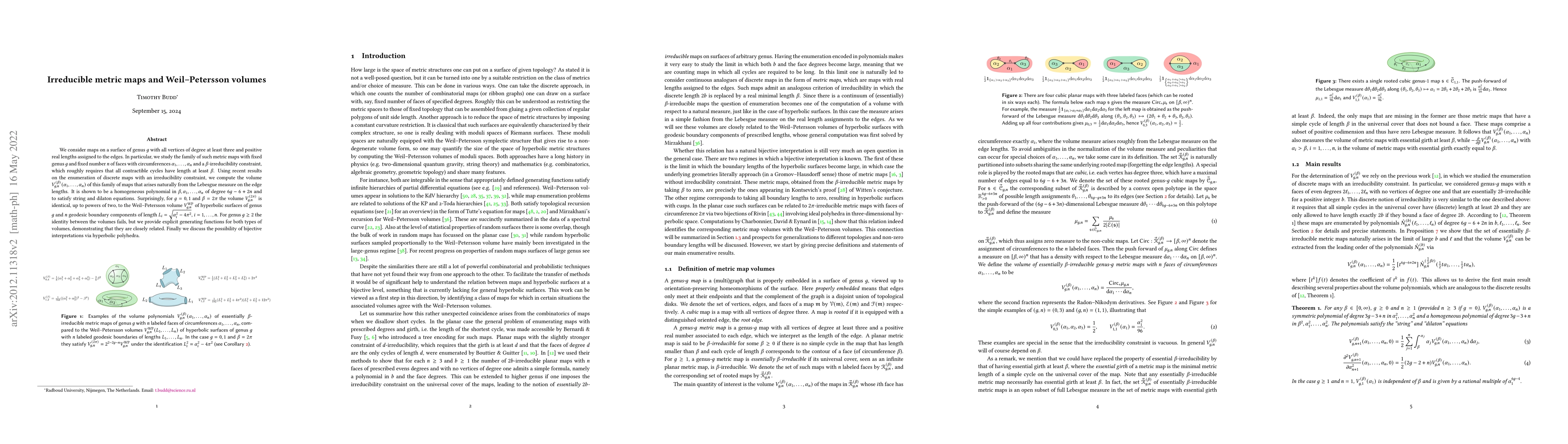 Thumbnail for Irreducible metric maps and Weil-Petersson volumes