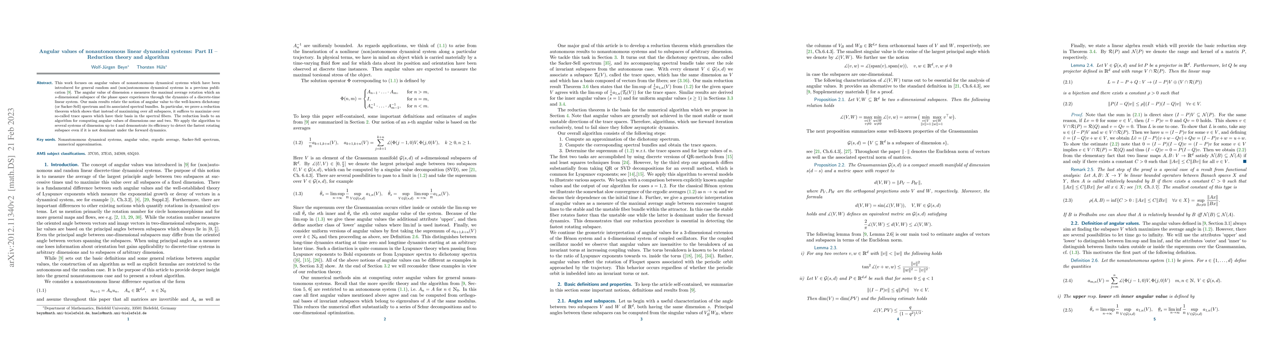 Thumbnail for Angular Values of Nonautonomous Linear Dynamical Systems: Part II
  -Reduction Theory and Algorithm
