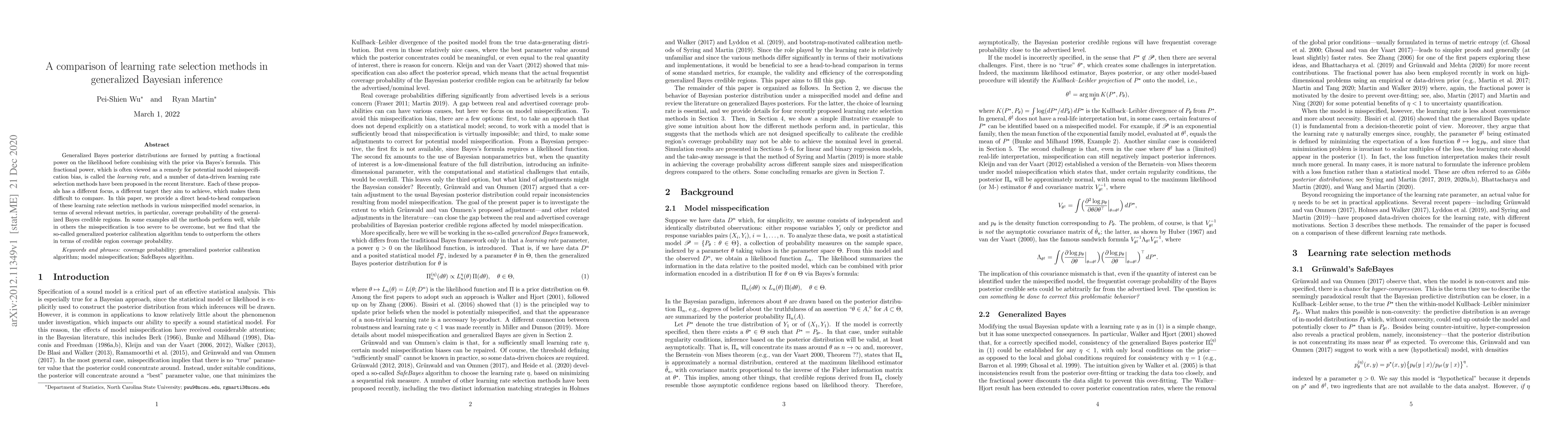 Thumbnail for A comparison of learning rate selection methods in generalized Bayesian
  inference