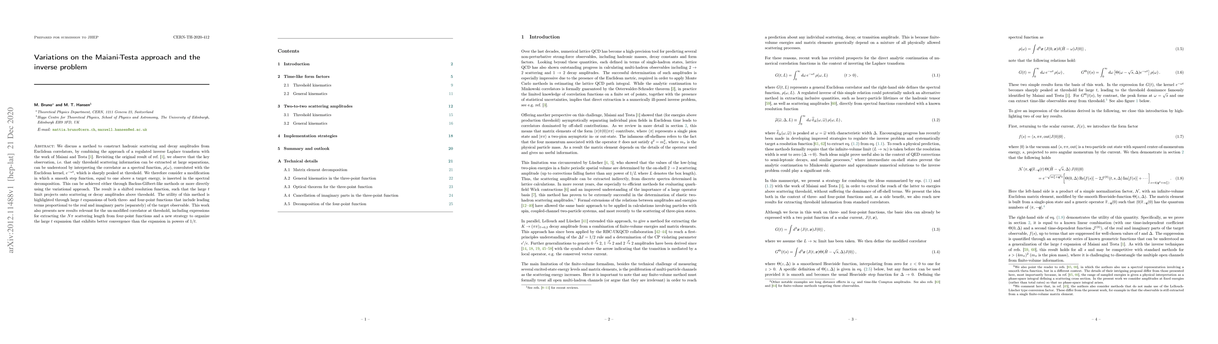 Thumbnail for Variations on the Maiani-Testa approach and the inverse problem