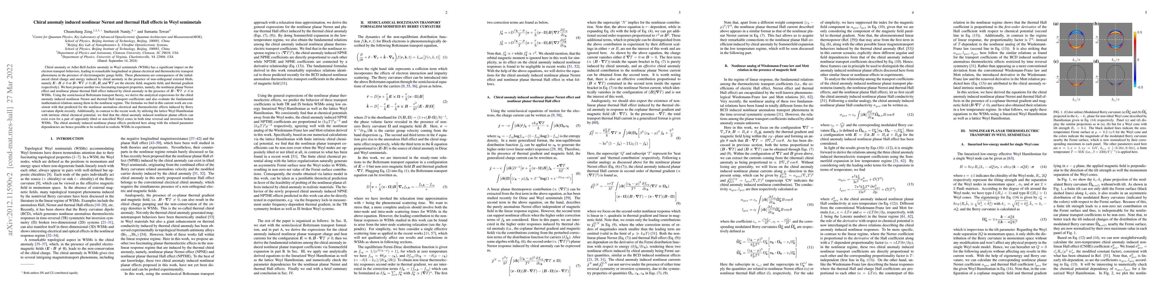 Thumbnail for Chiral anomaly induced nonlinear Nernst and thermal Hall effects in Weyl
  semimetals