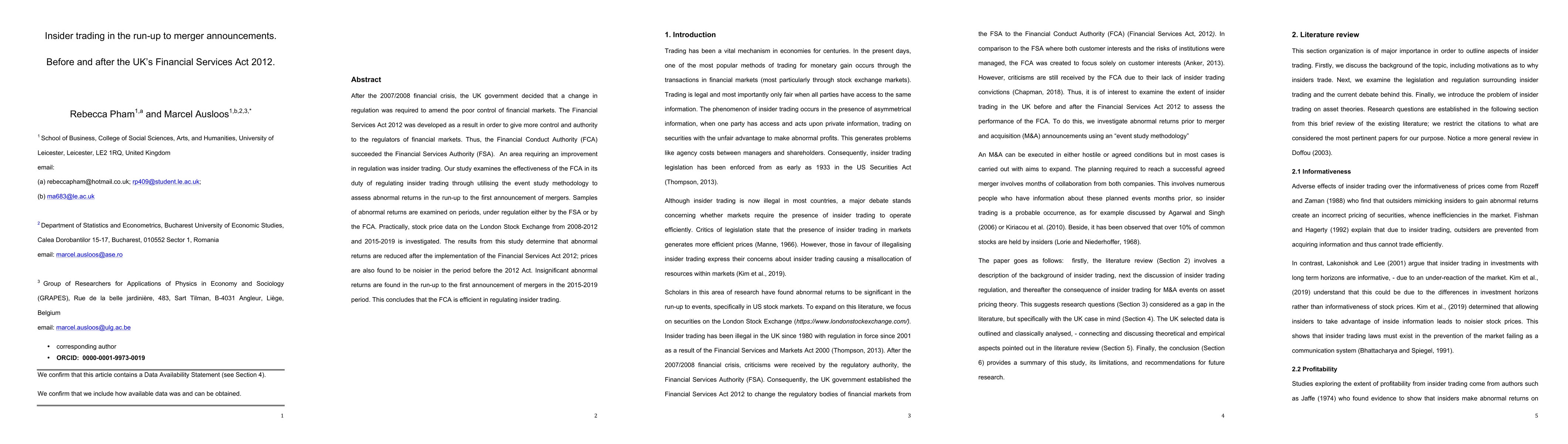 Thumbnail for Insider trading in the run-up to merger announcements. Before and after
  the UK's Financial Services Act 2012