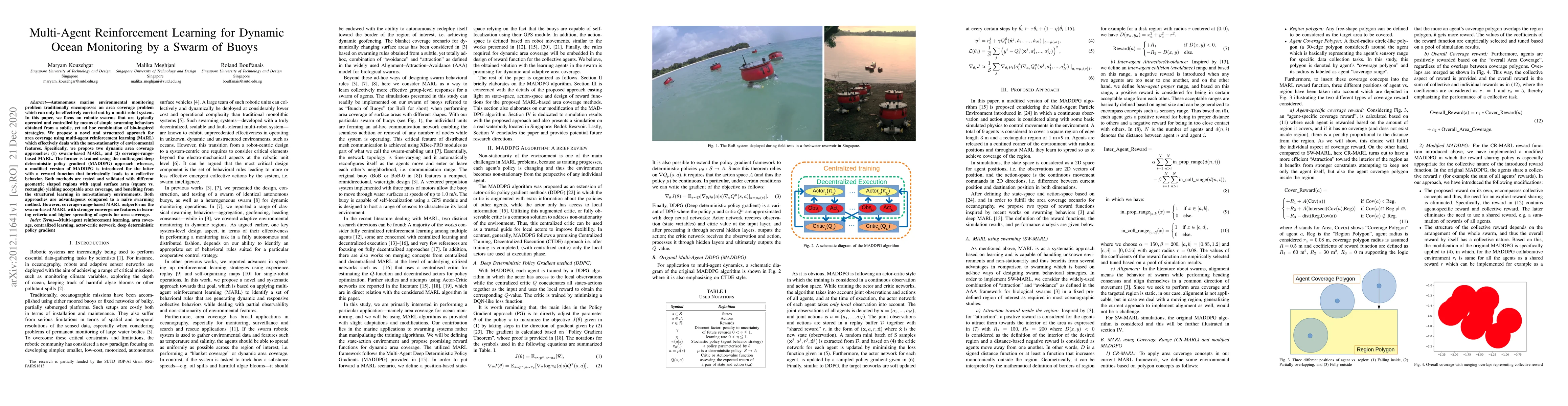Thumbnail for Multi-Agent Reinforcement Learning for Dynamic Ocean Monitoring by a
  Swarm of Buoys