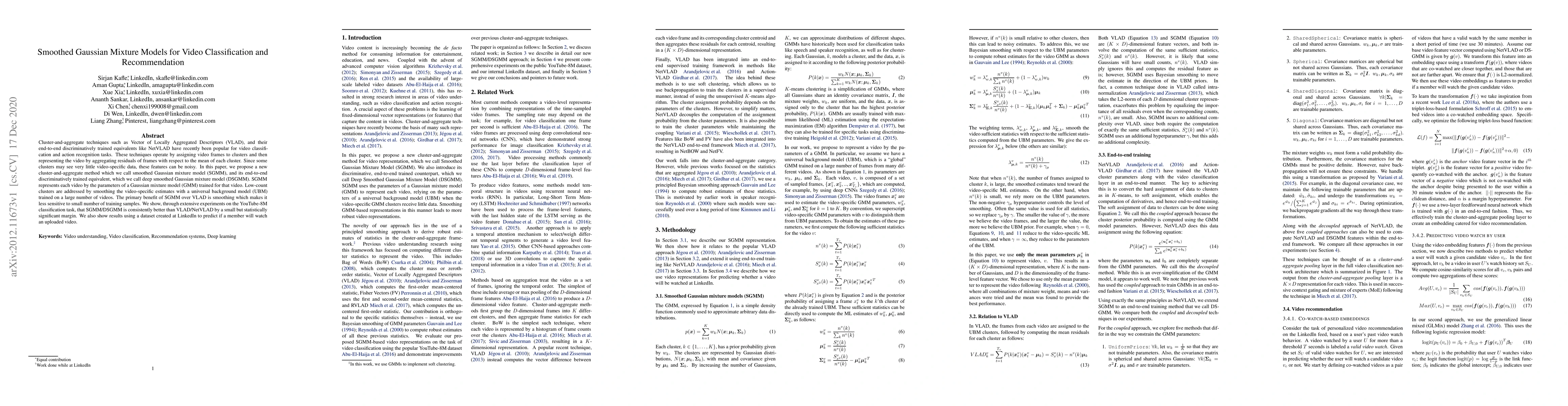 Thumbnail for Smoothed Gaussian Mixture Models for Video Classification and
  Recommendation