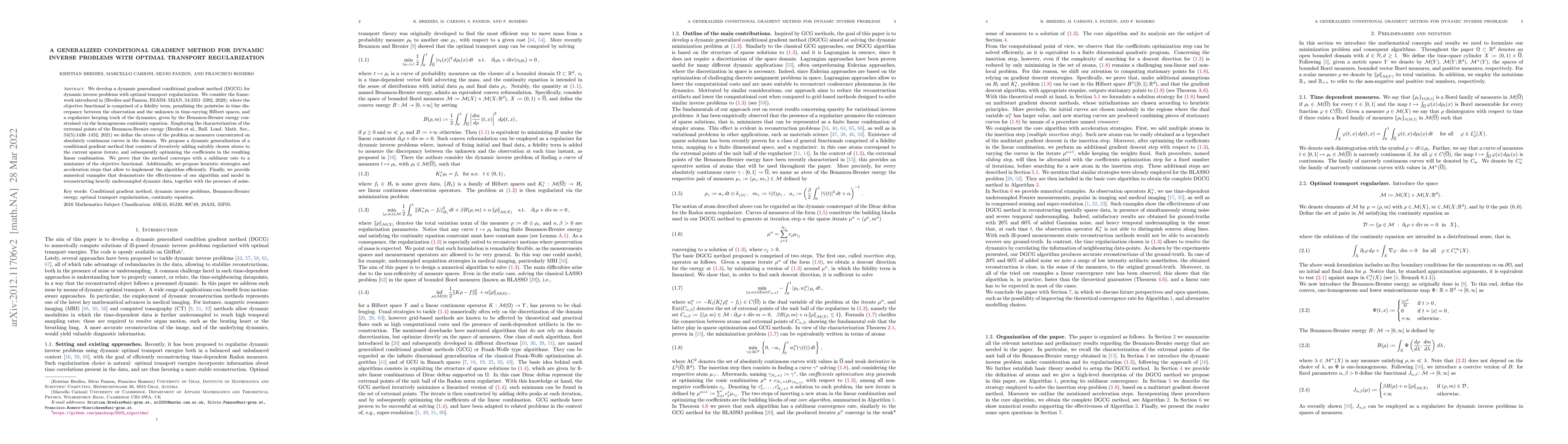 Thumbnail for A generalized conditional gradient method for dynamic inverse problems
  with optimal transport regularization