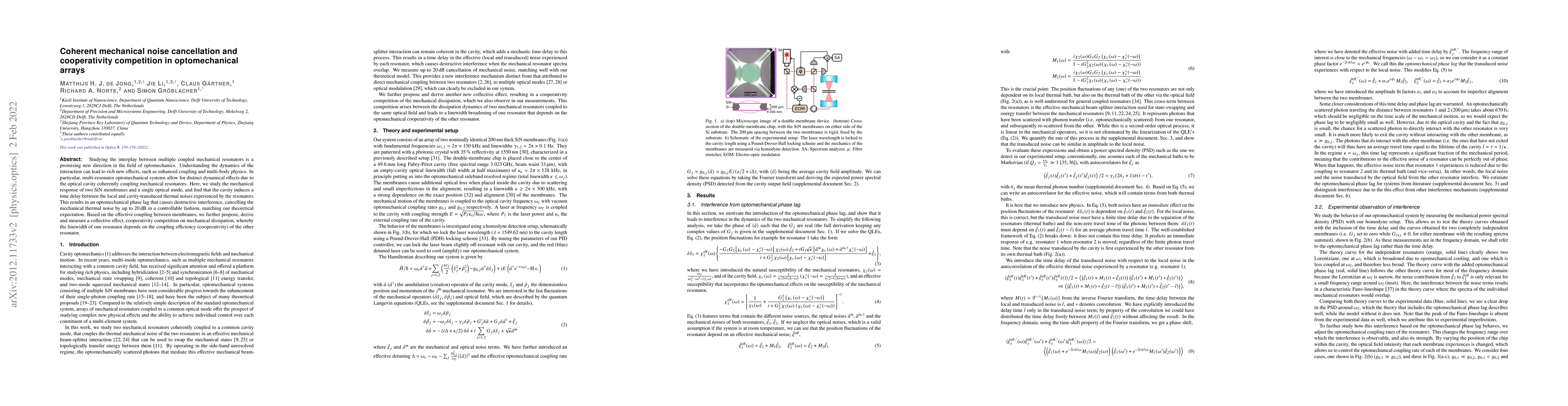 Thumbnail for Coherent mechanical noise cancellation and cooperativity competition in
  optomechanical arrays