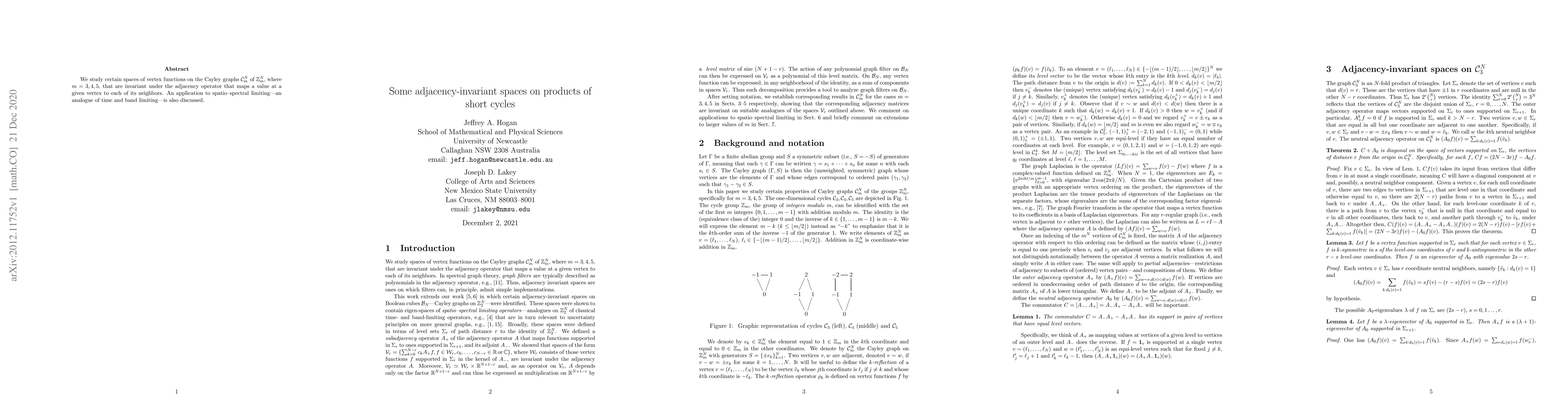 Thumbnail for Some adjacency-invariant spaces on products of short cycles