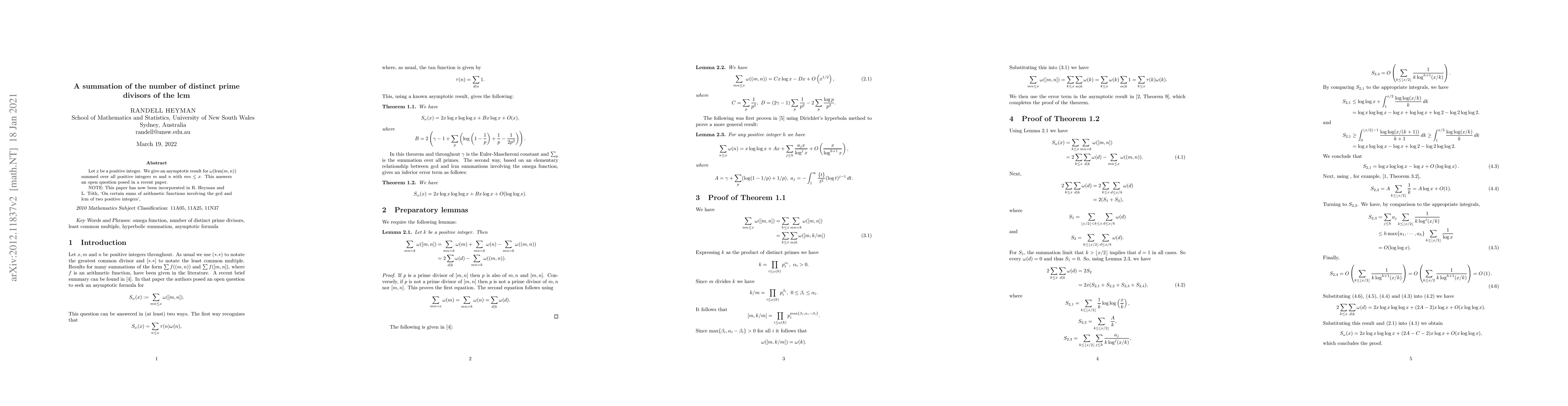 Thumbnail for A summation of the number of distinct prime divisors of the lcm