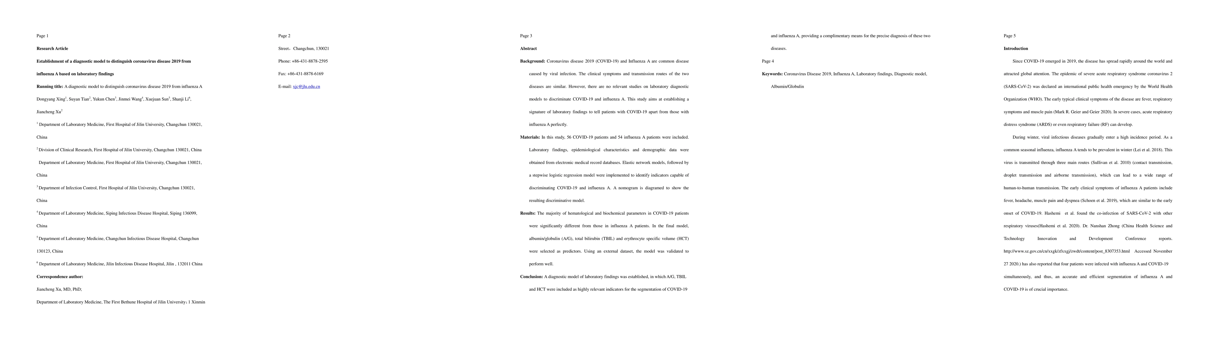 Thumbnail for Establishment of a diagnostic model to distinguish coronavirus disease
  2019 from influenza A based on laboratory findings