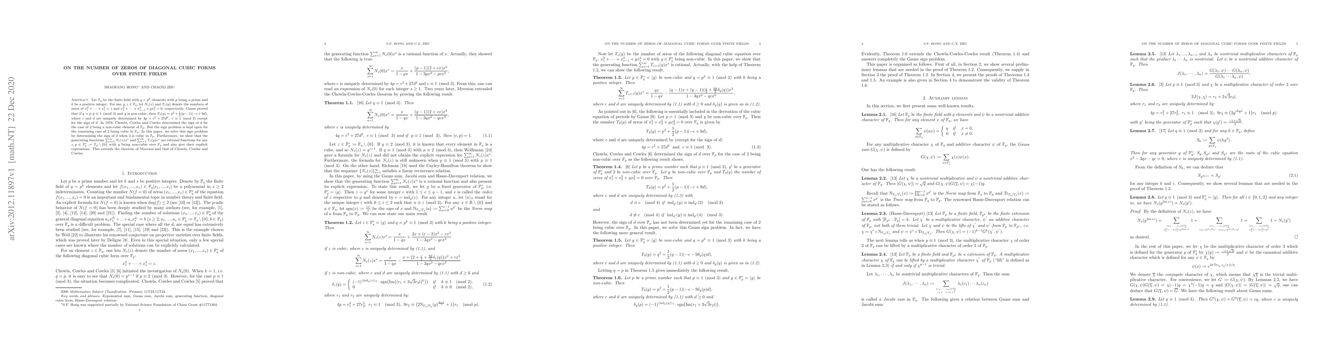 Thumbnail for On the number of zeros of diagonal cubic forms over finite fields