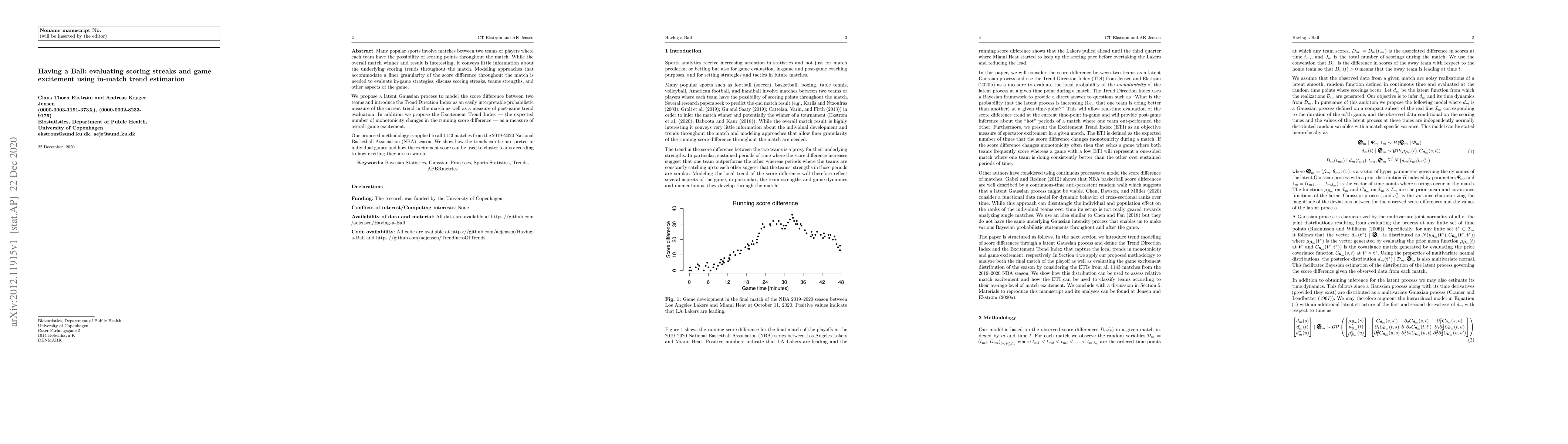 Thumbnail for Having a Ball: evaluating scoring streaks and game excitement using
  in-match trend estimation