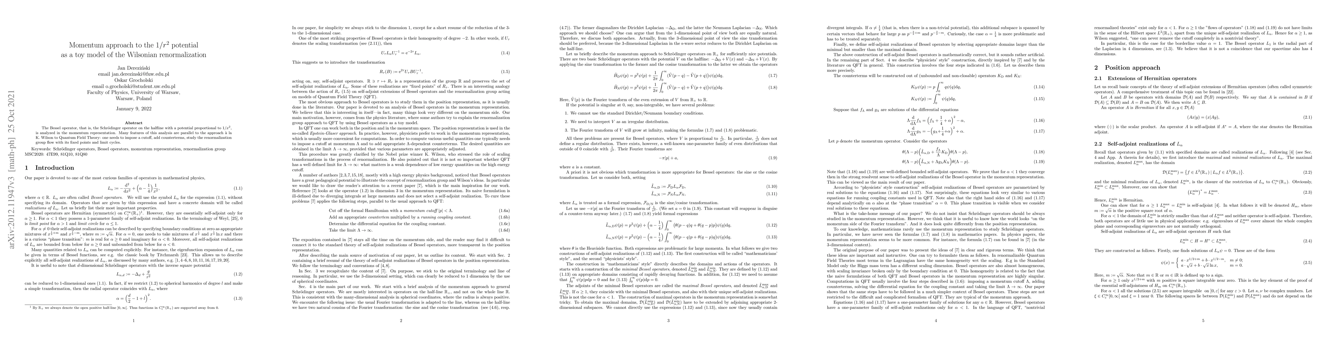 Thumbnail for Momentum approach to the $1/r^2$ potential as a toy model of the
  Wilsonian renormalization