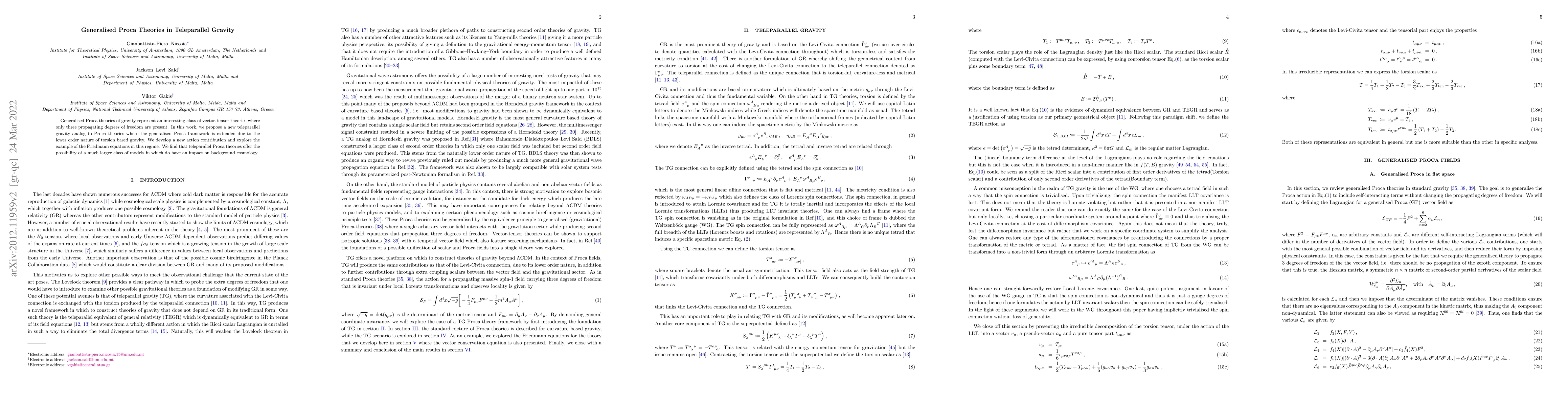 Thumbnail for Generalised Proca Theories in Teleparallel Gravity