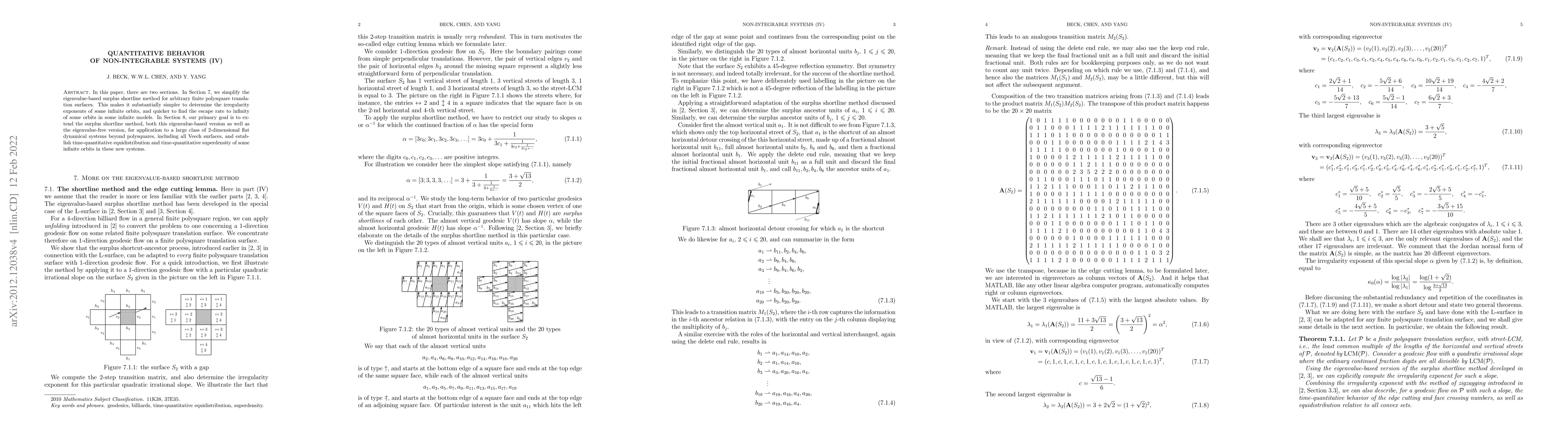 Thumbnail for Quantitative behavior of non-integrable systems (IV)