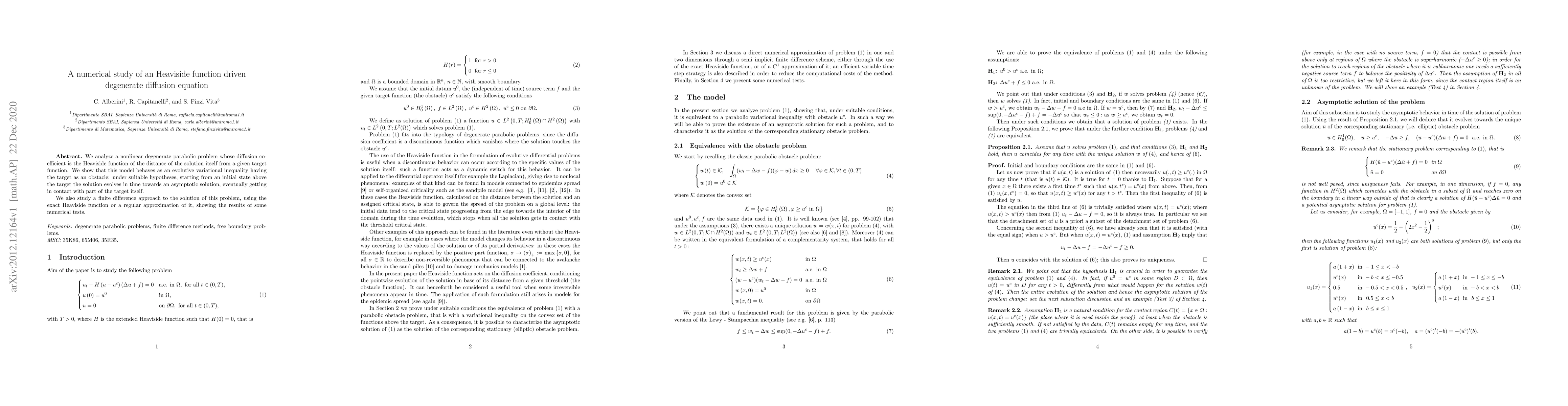 Thumbnail for A numerical study of an Heaviside function driven degenerate diffusion
  equation
