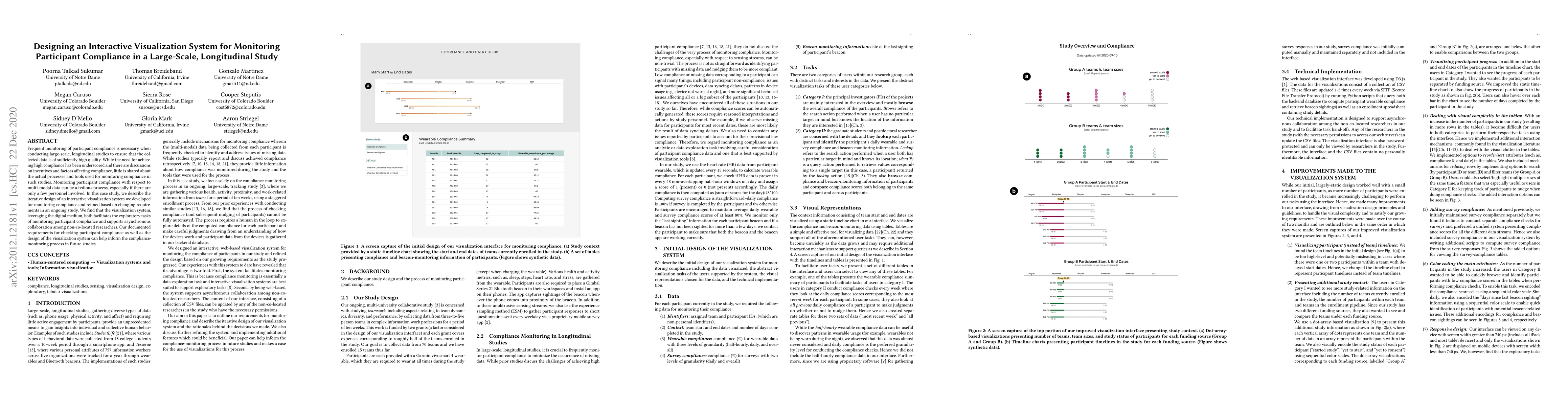 Thumbnail for Designing an Interactive Visualization System for Monitoring Participant
  Compliance in a Large-Scale, Longitudinal Study